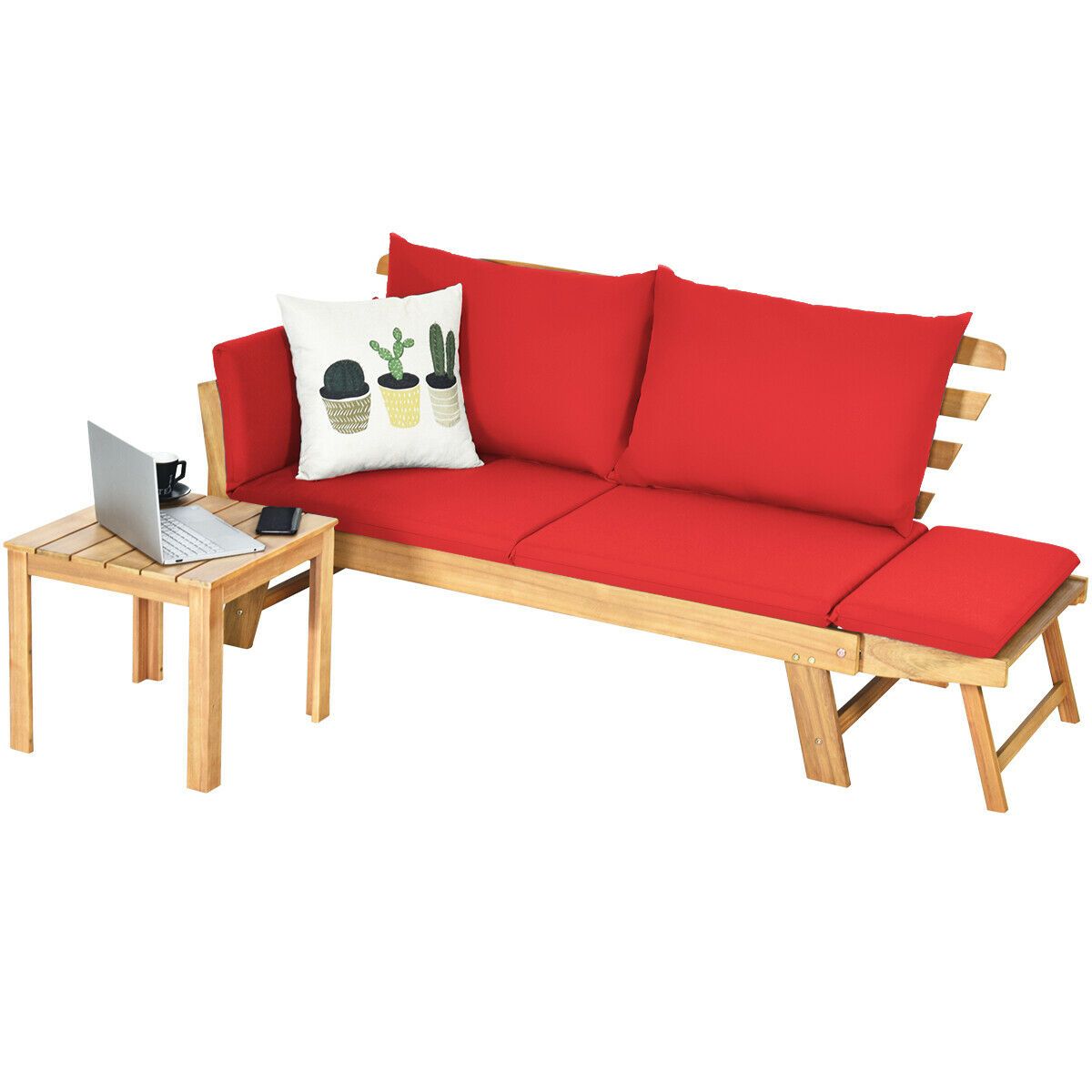 3 in 1 Convertible Cushioned Loveseat Lounger Couch with Pillows - Red